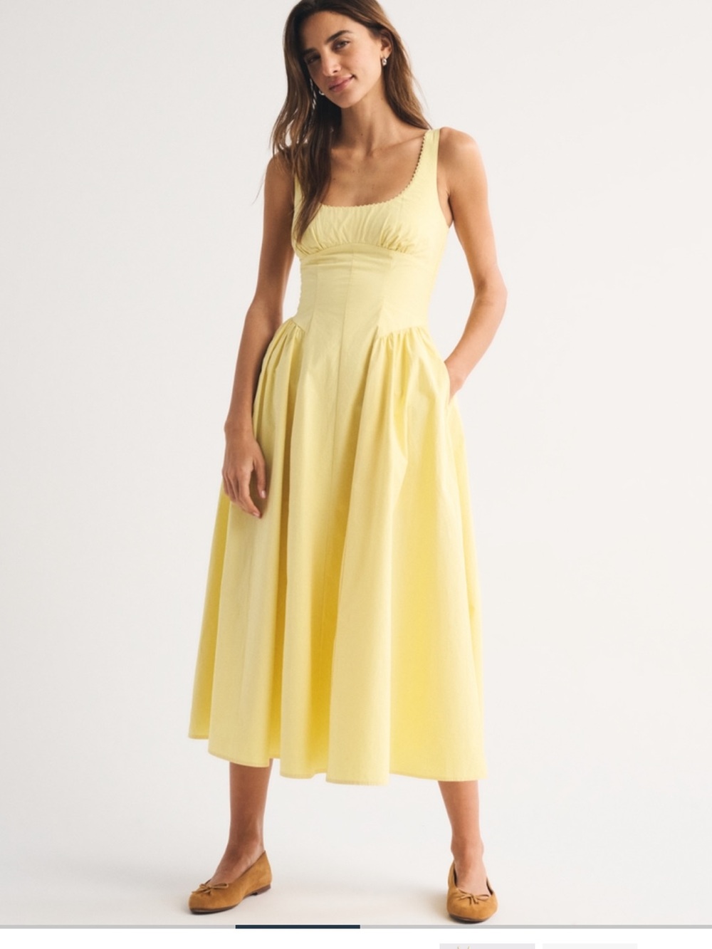 Abercrombie & Fitch 100% Cotton A&F Bra-Free Dylan Midi Dress in sunny yellow,M - Picture 3 of 10